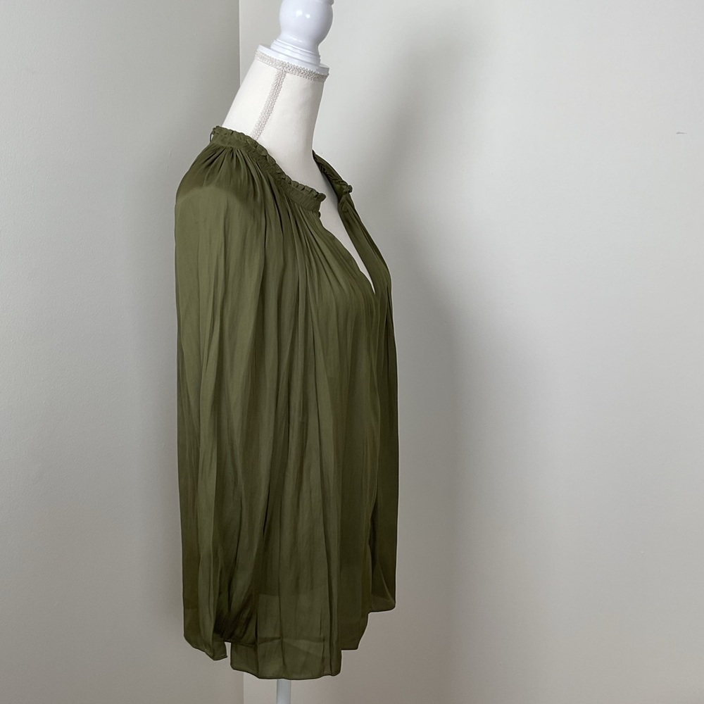 Halston Heritage Olive Green Long-Sleeve Silk Blouse - Picture 5 of 16